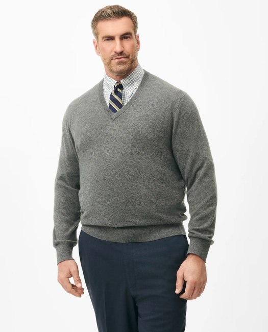 Brooks Brothers Men's Big & Tall 3-Ply Cashmere V-Neck Sweater | Grey | Size 4X