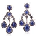 Women's Blue / Silver / White 18K Gold 925 Sterling Silver Natural Diamond Blue Sapphire Chandelier Earrings Artisan