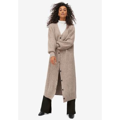 Plus Size Women's Button Front Duster Cardigan by ellos in Heather Beige (Size 14/16)
