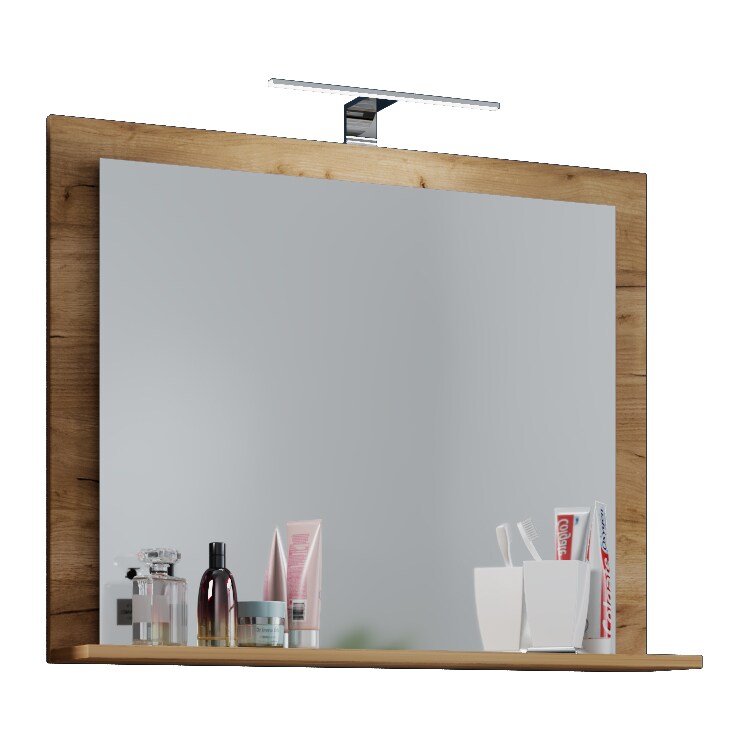 VCM VCB10 Mini Spiegelschrank Bad , Badespiegel mit 1 Regal Honig-Eiche dekor. Image