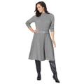 Plus Size Women's Belted Cable Sweater Dress by Jessica London in Medium Heather Grey (Size 22/24)