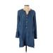 Soft Joie Casual Dress - Shirtdress V-Neck Long sleeves: Blue Print Dresses - Women's Size X-Small