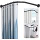 baceyiove Shower Curtain Rail No Drilling, L Shape Curved Shower Curtain Rod Tension No Drill,Stainless Steel Adjustable Shower Curtain Rails (Size:90 to 130 cm X 90 to 130 cm,Color:Black)