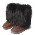 Snow Boots For Women Faux Fur Fashion Fluffy Furry Suede Boots Round Toe Mid-Calf Warm Winter Boots Flat Shoes Outdoor Black 8