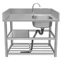 Stainless Steel Kitchen Sink Commercial Sink Single Bowl With Workbench & Double Storage Shelves Faucet Free Standing Stainless-Steel Single Bowl For Bathroom Restaurant Farmhouse ( Color : R1 , Size