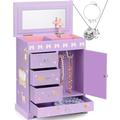 efubaby Large Jewelry Box for Girls 5-Layer Music Jewelry Holder Organizer Box with Swing Door Spinning Ballerina Unicorn Jewelry Set Children Jewelry Box for Girls Kids Birthday Christmas Gift Purple