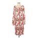 Madeleine Casual Dress - Sheath Scoop Neck Long sleeves: Red Floral Dresses - Women's Size Small