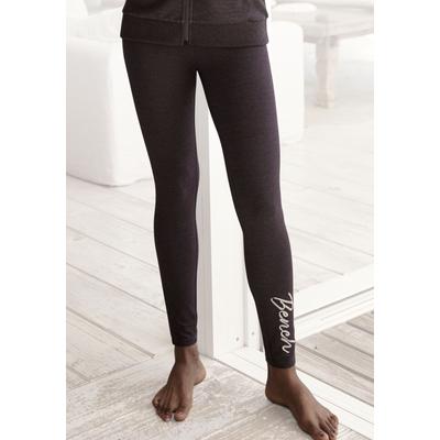 Leggings BENCH. LOUNGEWEAR, Damen, Gr. 40/42, N-Gr, grau (anthrazit meliert), Single Jersey, Obermaterial: 63% Baumwolle, 32% Polyester, 5% Elasthan, unifarben, meliert, bestickt, Basic, figurbetont lang, Hosen, mit glänzender Logostickerei, Loungewear Image