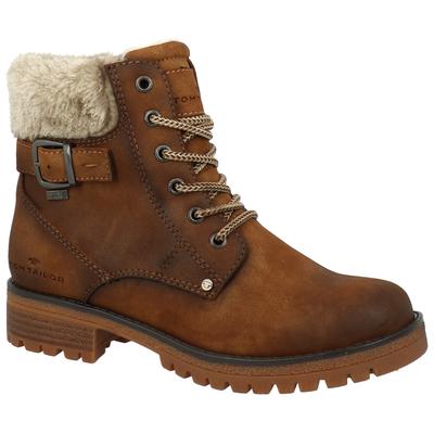 Winterboots TOM TAILOR, Damen, Gr. 40, braun (whisky used), Nubuklederimitat, Textil, casual, Schuhe, Blockabsatz, Schnü