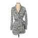 Le Superbe Casual Dress - Wrap Plunge Long sleeves: Ivory Zebra Print Dresses - Women's Size 0