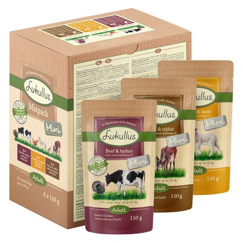 Sparpaket Lukullus Mini Frischebeutel 24 x 150 g - Mix: Rind & Truthahn / Wild & Kaninchen /...