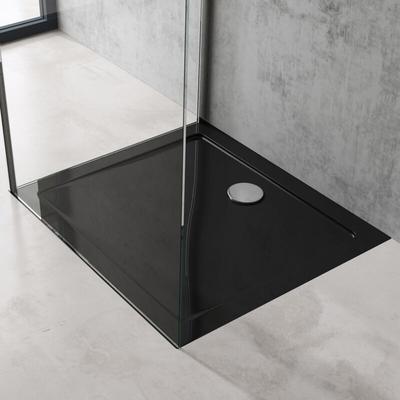 doporro® Duschtasse Duschwanne 80x100x4 flach aus Acryl in schwarz Rechteckig DIN-Anschlüsse für Image