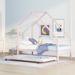 Twin Size House Bed w/Trundle, Metal Platform Bed with Roof, Playhouse Design Twin Montessori Bed Frame for Child, Pink