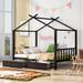 Full Size Metal House Platform Bed with 2 Drawers, with Roof Design, Headboard and Footboard for Kids, Black