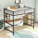 Metal Loft Bed w/Desk & Shelves, Loft Bunk Bed Over Desk w/Ladder, Urban Industrial Over Workspace Metal Loft Bed