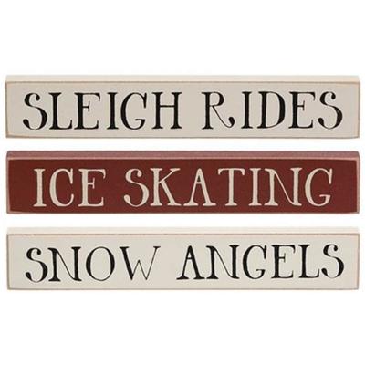 Vintage Lettering Snow Angels Mini Stick 3 Asstd. Ideal for Winter and Christmas Decor - 1"H x 6"W x 0.5”D