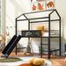 Twin Size Metal Loft Bed w/Slide, Steel House Bedframe w/Two-Sided writable Wooden Board for Kids Bedroom, Black