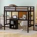 Twin Size Kid Loft Bed,Solid Wood Loft Bed with Study Desk,Writing Board and Cabinet,Espresso