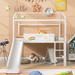 Twin Size Metal Loft Bed w/Slide, Steel House Bedframe w/Two-Sided writable Wooden Board for Kids Bedroom