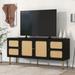 Modern TV Stand Woven Media Console Table for TVs Up to 70" with Rattan Door & Gold Leg, Living Room Media Table Sideboard