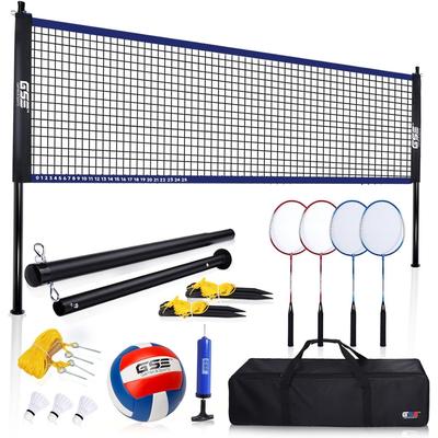GSE™ Outdoor Portable Badminton/Volleyball Combo Set with Net, 4 Rackets & 3 Shuttlecocks, Volleyball Ball & Pump