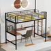 Twin Size Metal Loft Bed with Desk,Metal Grid for Kids Teens Bedroom