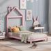 Twin Size Wood Platform Bed w/House-Shaped Headboard,Solid Wood Bedframe for Kids/Teen/Adults Bedroom,No Box Spring Needed, Pink