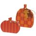 Autumn Leaves Plaid & Stripes Pumpkin Sitters Set of 2 - 6.5" x 0.75" x 8.25"