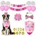 Dog Birthday Girl Outfit Dog Birthday Party Supplies Include Bandana Hat with Numbers Pink Bowtie Dog Tutu Skirt Paw Balloons for Girl Dog Birthday Decorations - pink