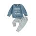 Qtinghua Infant Toddler Baby Boys Fall Clothes Long Sleeve Letter Print Sweatshirt with Elastic Waist Sweatpants Set Blue 2-3 Years