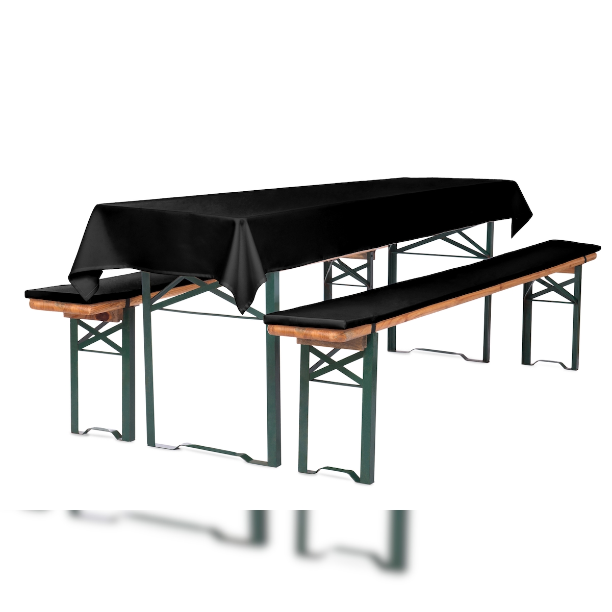 TexDeko Bierbankauflage gepolstert 220x25x2cm 3TLG Set Blickdicht mit Tischdecke 250x100cm (universal), Schwarz Image