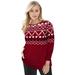 Plus Size Women's Holiday Motif Pullover by Jessica London in Classic Red Sequin Fair Isle (Size 22/24) Christmas Made in the USA