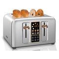 SEEDEEM 4 SliceToaster, Stainless Steel Toaster with Touch LCD Display, 6 Bread Selection, 7 Shade Settings, Extra Wide Slots Toaster with 6 Functions,Silver Metallic
