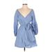 Likely Casual Dress - A-Line Plunge 3/4 sleeves: Blue Print Dresses - Women's Size Small