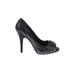 Nina Heels: Slip-on Stilleto Cocktail Black Print Shoes - Women's Size 9 - Peep Toe