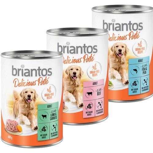 Sparpaket Briantos Delicious Paté 24 x 400 g - Mix: Fisch, Lamm & Rind