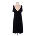 J.Crew Casual Dress Plunge Short sleeves: Black Print Dresses - Women's Size Small