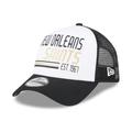 Men's New Era White/Black Orleans Saints Stacked A-Frame Trucker 9FORTY Adjustable Hat