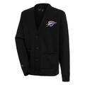 Men's Antigua Black Oklahoma City Thunder Victory Button-Up Cardigan