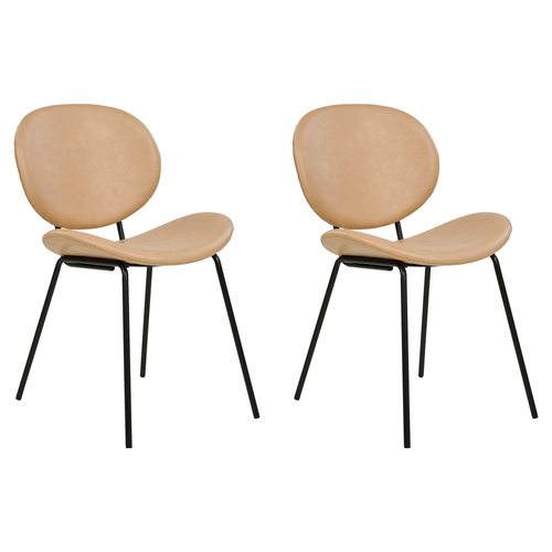 Esszimmerstühle 2er Set Sandbeige aus Kunstleder Schwarze Beine Modernes Retro Design für Esszimmer