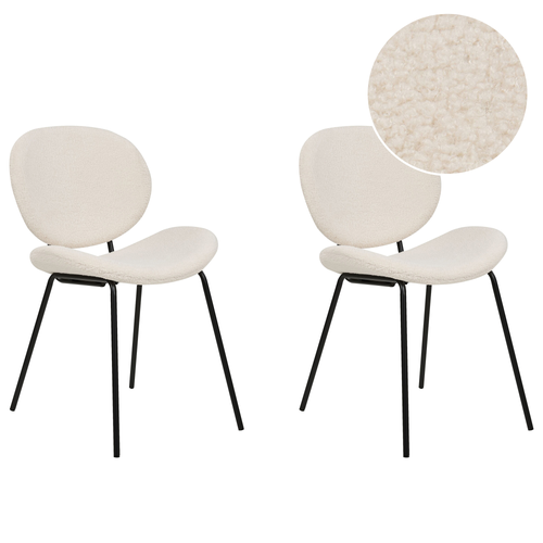 Esszimmerstühle 2er Set Weiß aus Bouclé Schwarze Beine Modernes Retro Design für Esszimmer