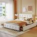 Queen Size Platform Bed Linen Fabric Upholstered Bed with Classic Headboard and 4 Drawers, No Box Spring Needed, White