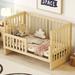 Toddler Bed with Safety Guardrail, Convertible Crib/Full Size Bed Wood Platform Bed Frame with Shelf for Kids Toddler