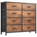 Moasis 8-drawer Dresser with Steel Frame, Wooden Top, Wooden Grain