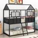 Metal Twin over Twin Low Bunk Beds with Roof and Fence-shaped Guardrail - Sturdy Frame, Safe Design, No Box Spring Needed