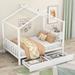 Full Size Metal Platform Bed,House Shaped Bed For Kids with Two Drawers,White