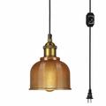FSLiving Hanging Swag Lamp no Wiring Needed Portable Pendant Light with 15ft Plug-in UL Dimmable Black Cord Glass Plug in Lamp Nordic Minimalist for Kitchen Island Customizable Brown - 1 Light