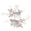 BESTONZON 2PCS Wedding Headwear Oil Drop Alloy Flower Leaf Hair Comb Crystal Pearl Hairpin Jewelry Accessories for Bridal Wedding Decoration