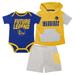 "Infant Royal/Gold/Gray Golden State Warriors Bank Shot Bodysuit, Hoodie T-Shirt & Shorts Set"