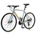 Adult Hybird Bikes for Men Women 24 Speed 700C Road Bike Dual Disc Brakes Aluminum Alloy Frame City Bicycle Silver
